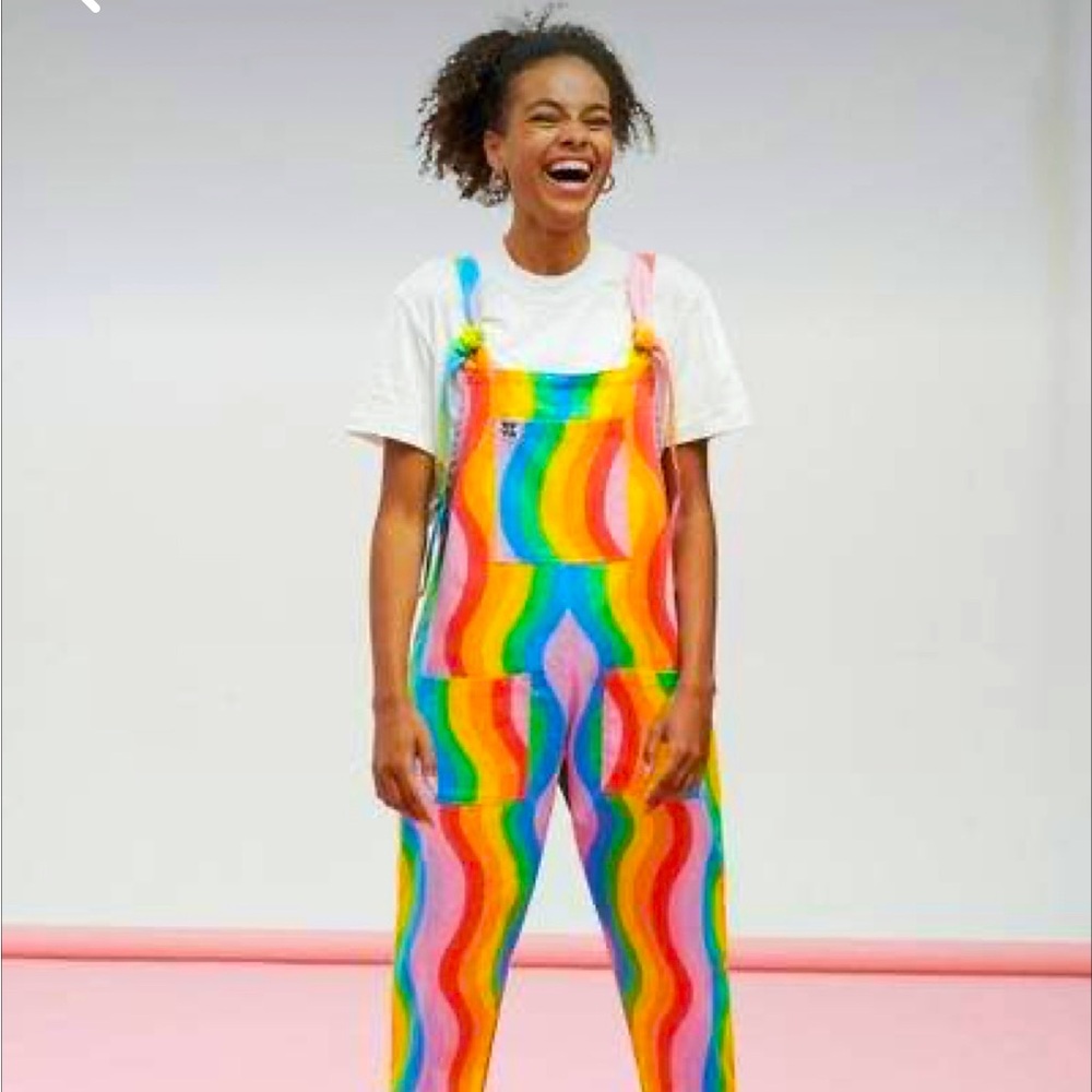 Lucy and Yak wavy rainbow original fit dungarees - RARE, DISCONTINUED!